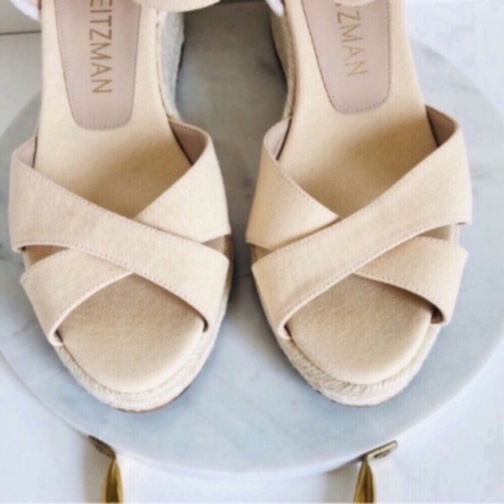 STUART WEITZMAN MIRELLA Cream Crisscross Wedge Espadrille Sandals - Picture 4 of 16